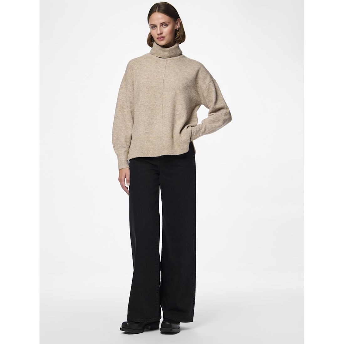 PIECES Megztinis su kaklu moterims, Smėlio, Malou rollneck knit 4