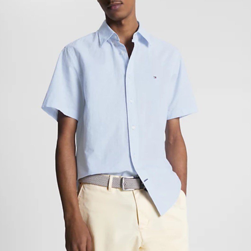 TOMMY HILFIGER Marškiniai trump. rankovėmis vyrams, Mėlyna, Airy cotton linen rf shirt s/s 2