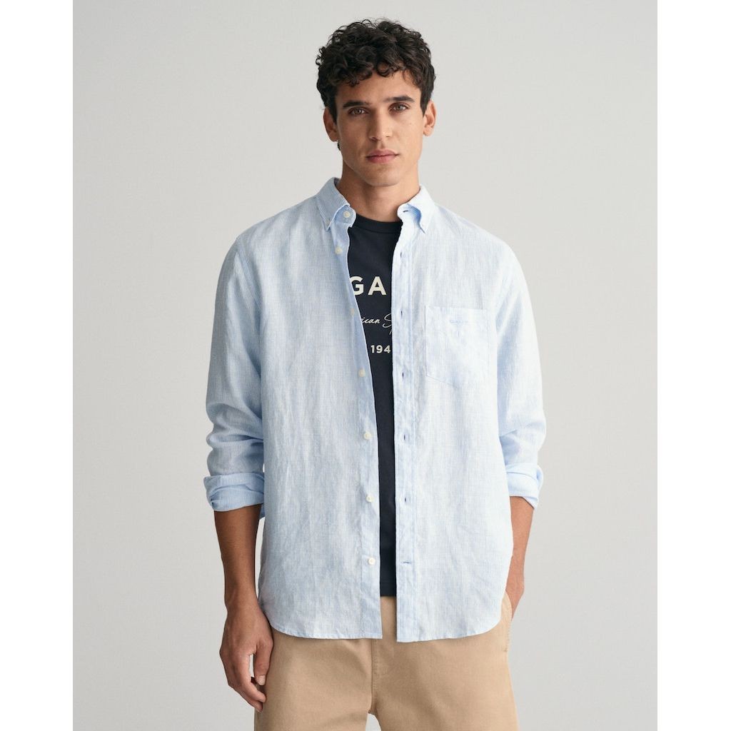 GANT Marškiniai vyrams, Mėlyna, REG LINEN STRIPE SHIRT 2