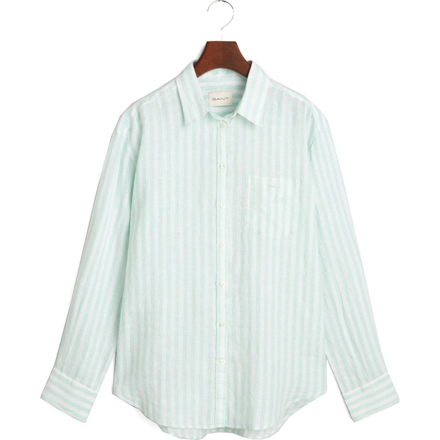 GANT Marškiniai ilgomis rankovėmis moterims, Žalia, Rel striped linen shirt 1