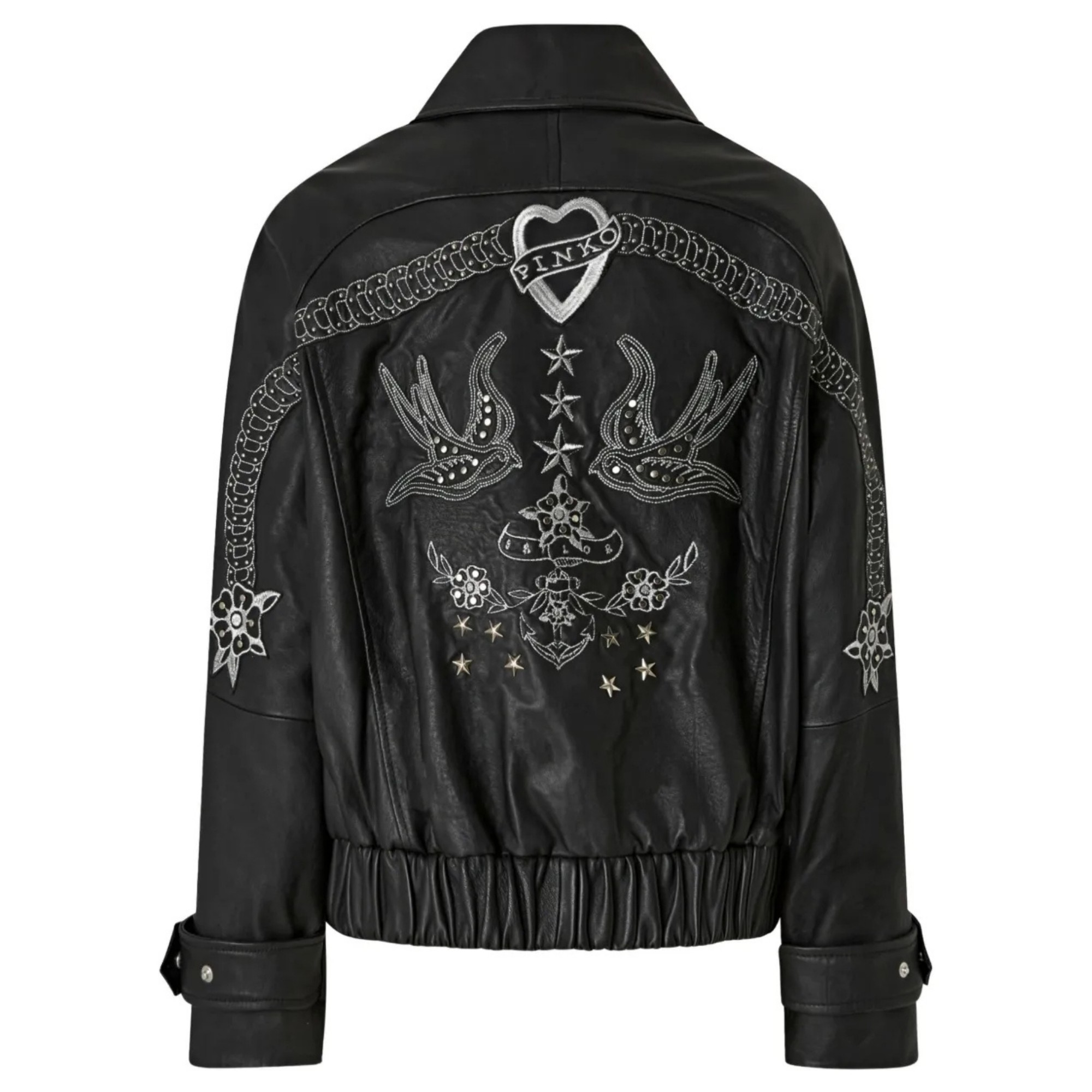 PINKO Odinė striukė moterims, Juoda, Guanciale jacket 2