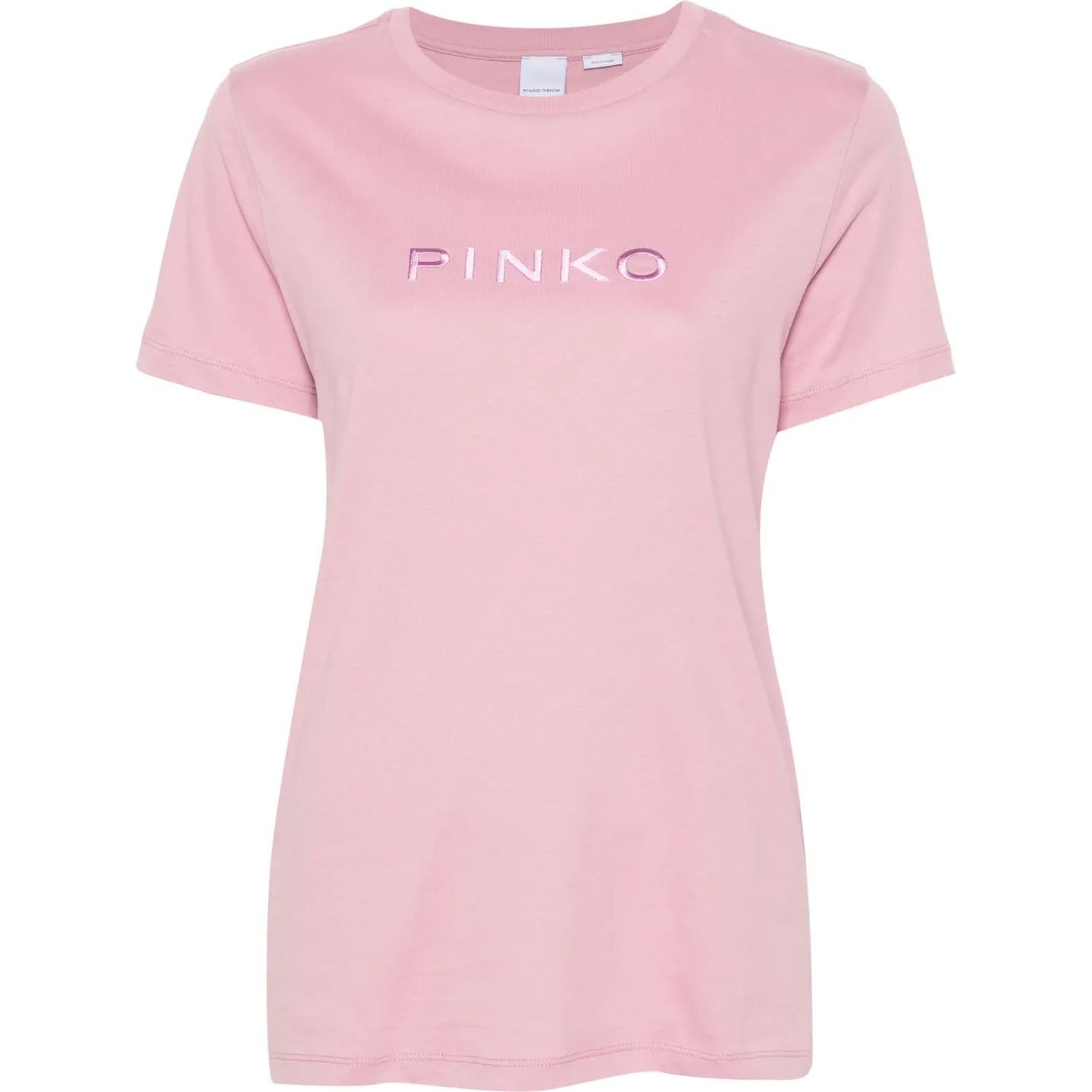 PINKO Marškinėliai trump. rankovėmis moterims, Rožinė, Logo-embroidered t-shirt