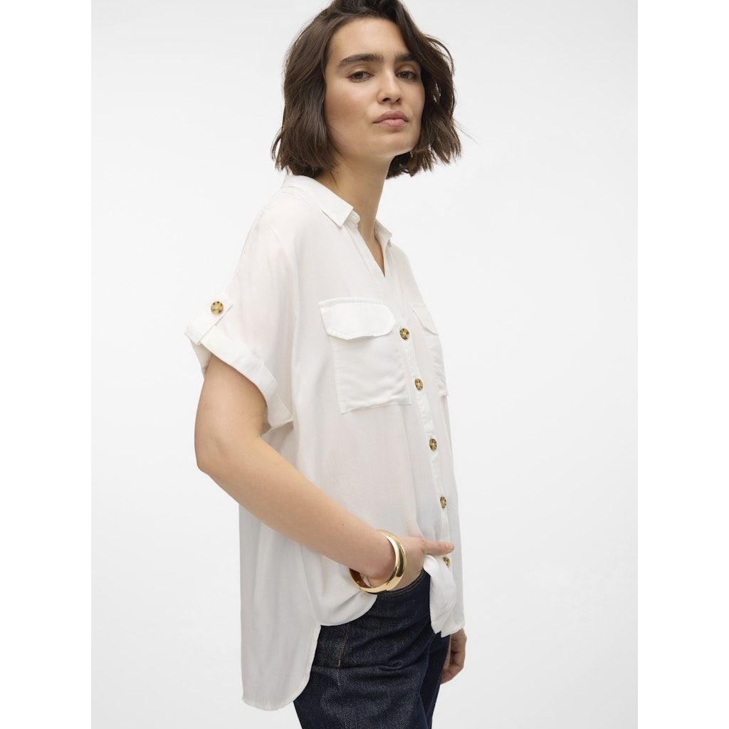 VERO MODA Marškiniai trump. rankovėmis moterims, Balta, Bumpy shirs 6