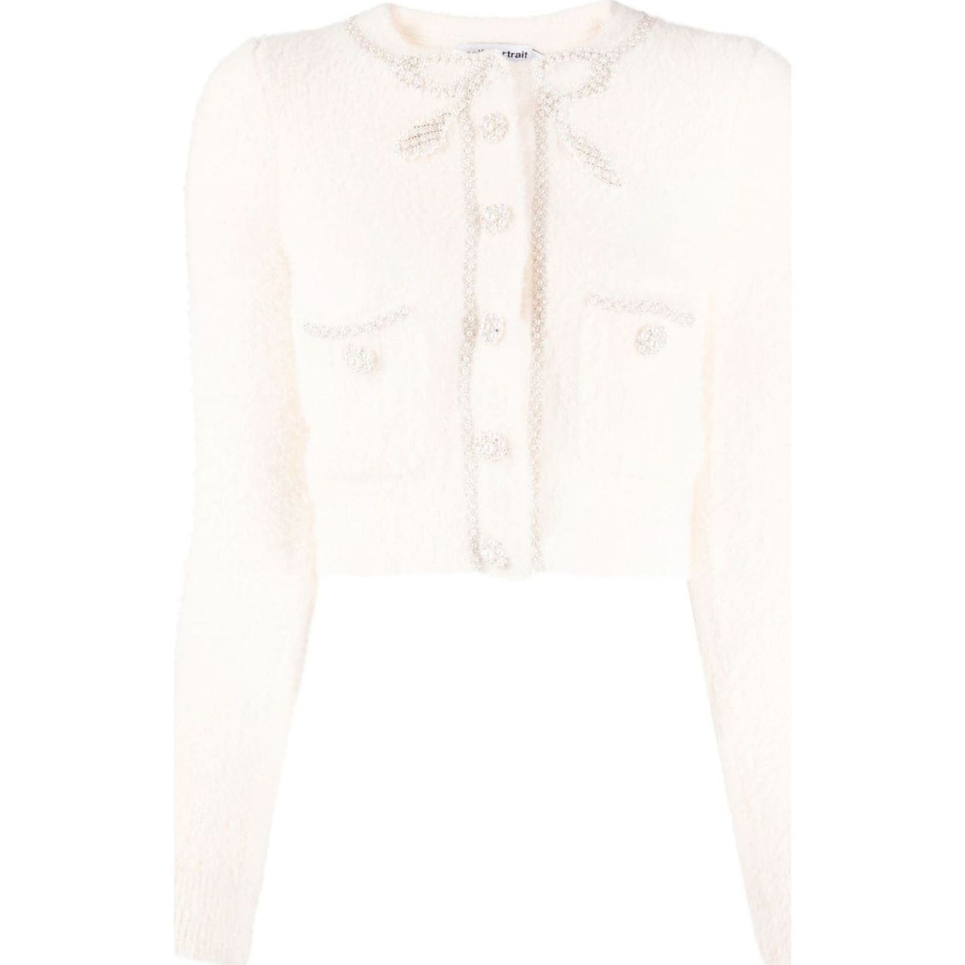 SELF PORTRAIT Kardiganas moterims, Kūno, Cream soft knit bow cardigan 1