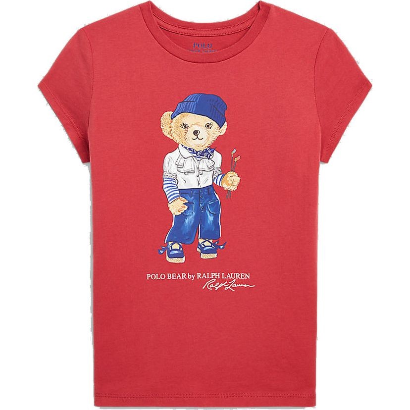 RALPH LAUREN KIDS Marškinėliai trump. rankovėmis mergaitėms, Raudona, Short sleeve bear tee (7-16) 1