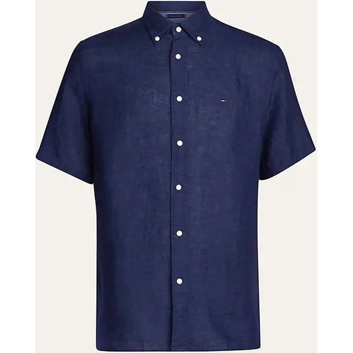 TOMMY HILFIGER Marškiniai trump. rankovėmis vyrams, Mėlyna, Pigment dyed linen shirt s/s 1