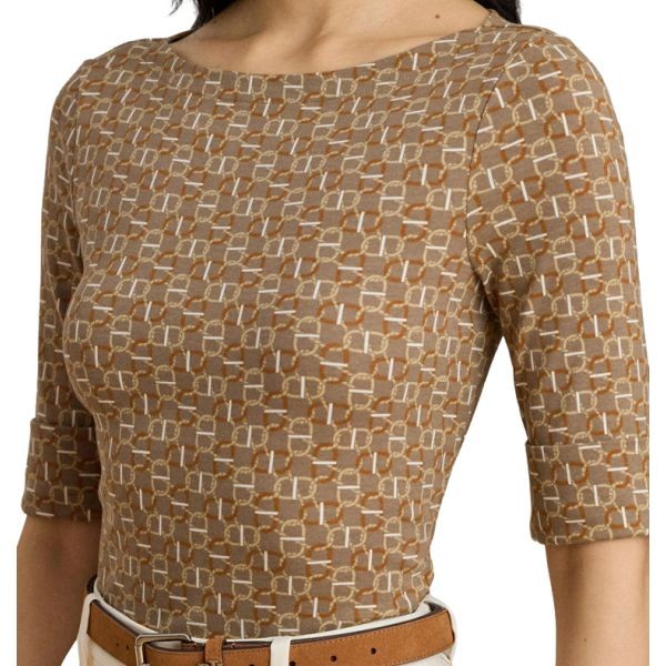 LAUREN RALPH LAUREN Marškinėliai trump. rankovėmis moterims, Smėlio, Judy mid sleeve t shirt 2