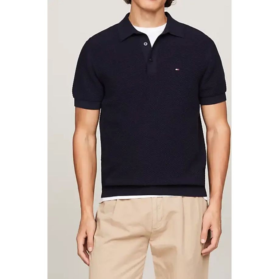 TOMMY HILFIGER Polo marškiniai trumpos rank. vyrams, Mėlyna, Oval structure s/s polo 2