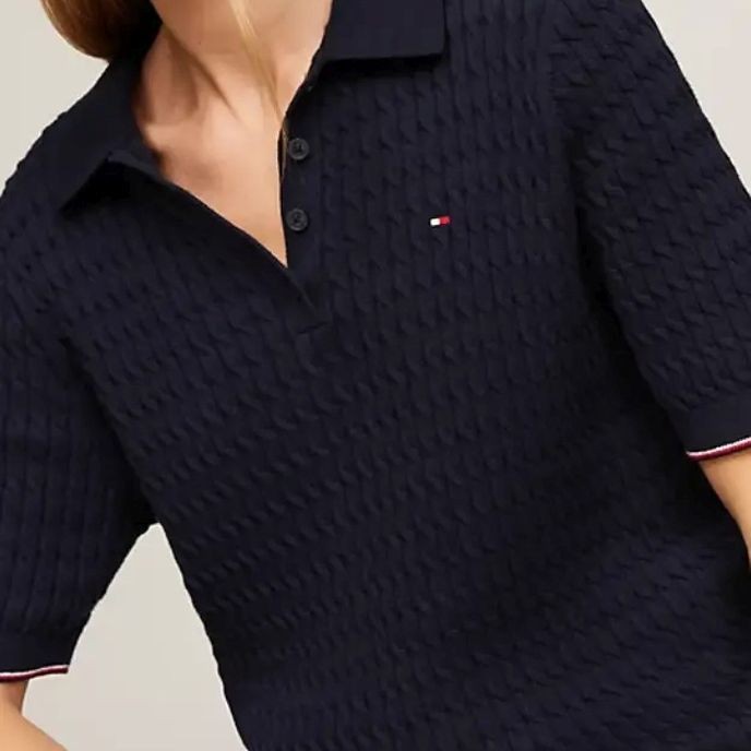 TOMMY HILFIGER Polo marškiniai trumpos rank. moterims, Mėlyna, Co cable rwb polo-nk swtr 2