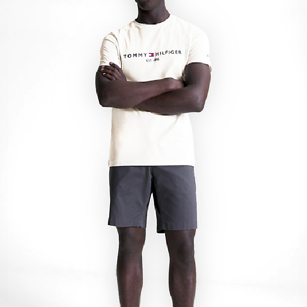 TOMMY HILFIGER Marškinėliai trump. rankovėmis vyrams, Smėlio, Tommy logo tee 2