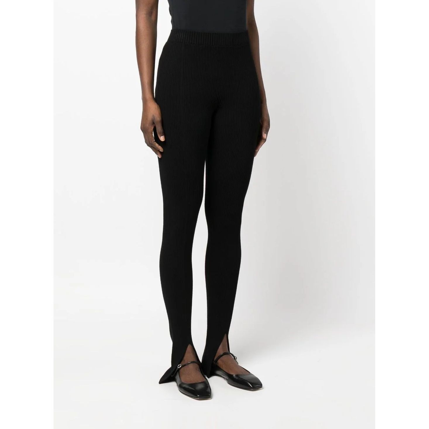 AERON Tamprės moterims, Juoda, Ribbed slit front leggings 2