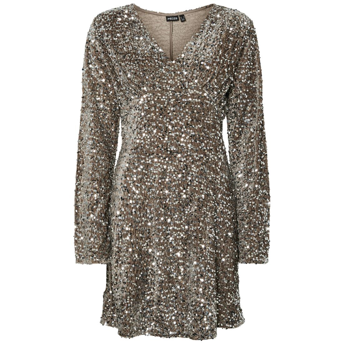 PIECES Mini suknelė moterims, Gray, Kam v-neck dress 1