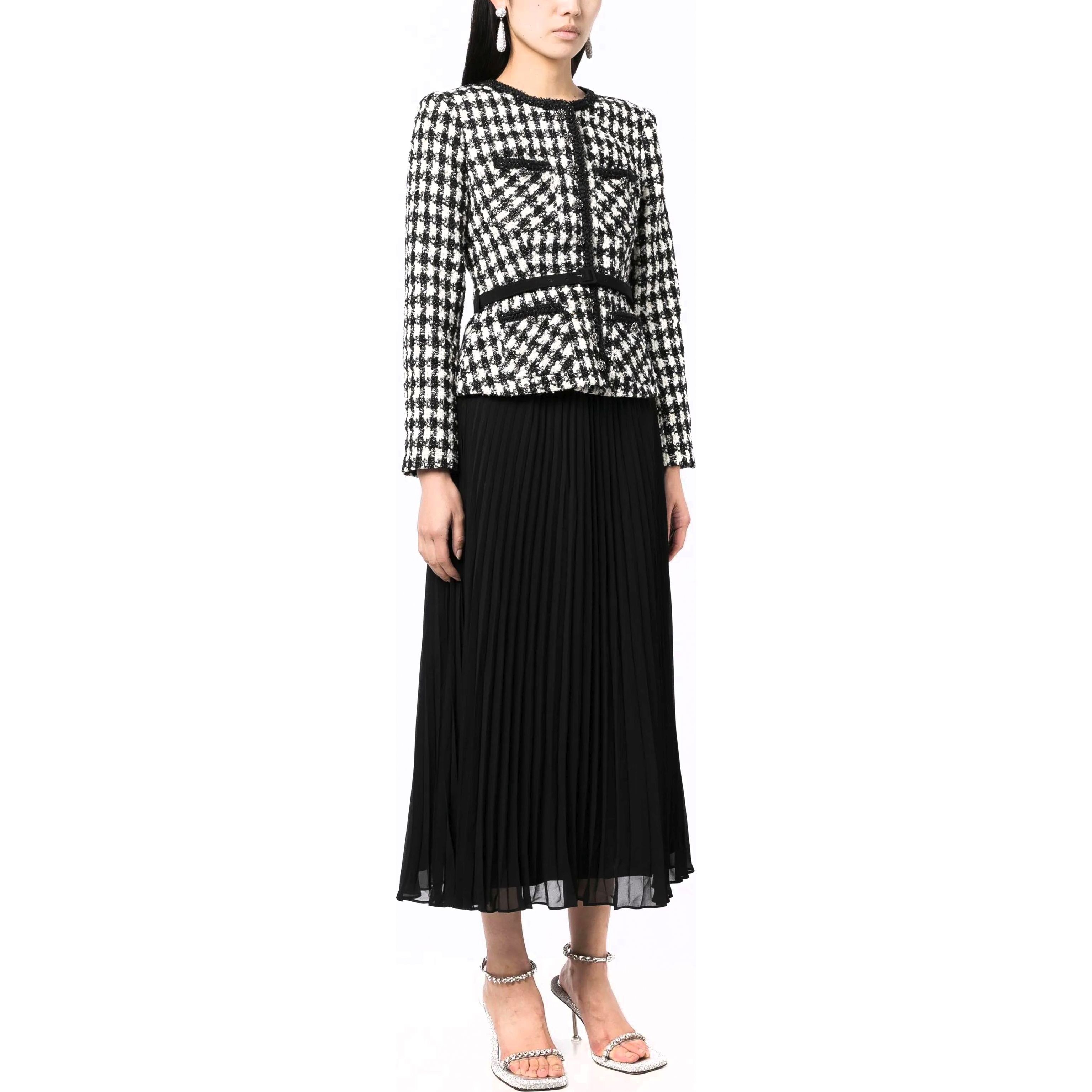 SELF PORTRAIT Midi suknelė moterims, Juoda, Check boucle chiffon midi dres 2