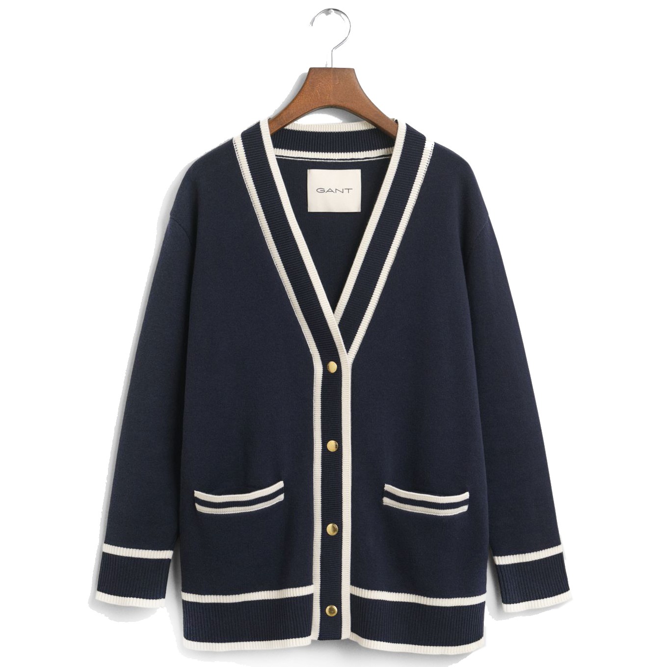 GANT Kardiganas moterims, Mėlyna, contrast knit cardigan 1