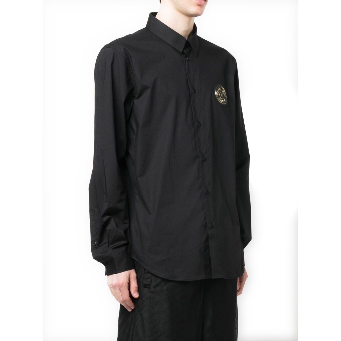 VERSACE JEANS CUTURE Marškiniai ilgomis rankovėmis vyrams, Juoda, Patch v-emb gold shirt 2