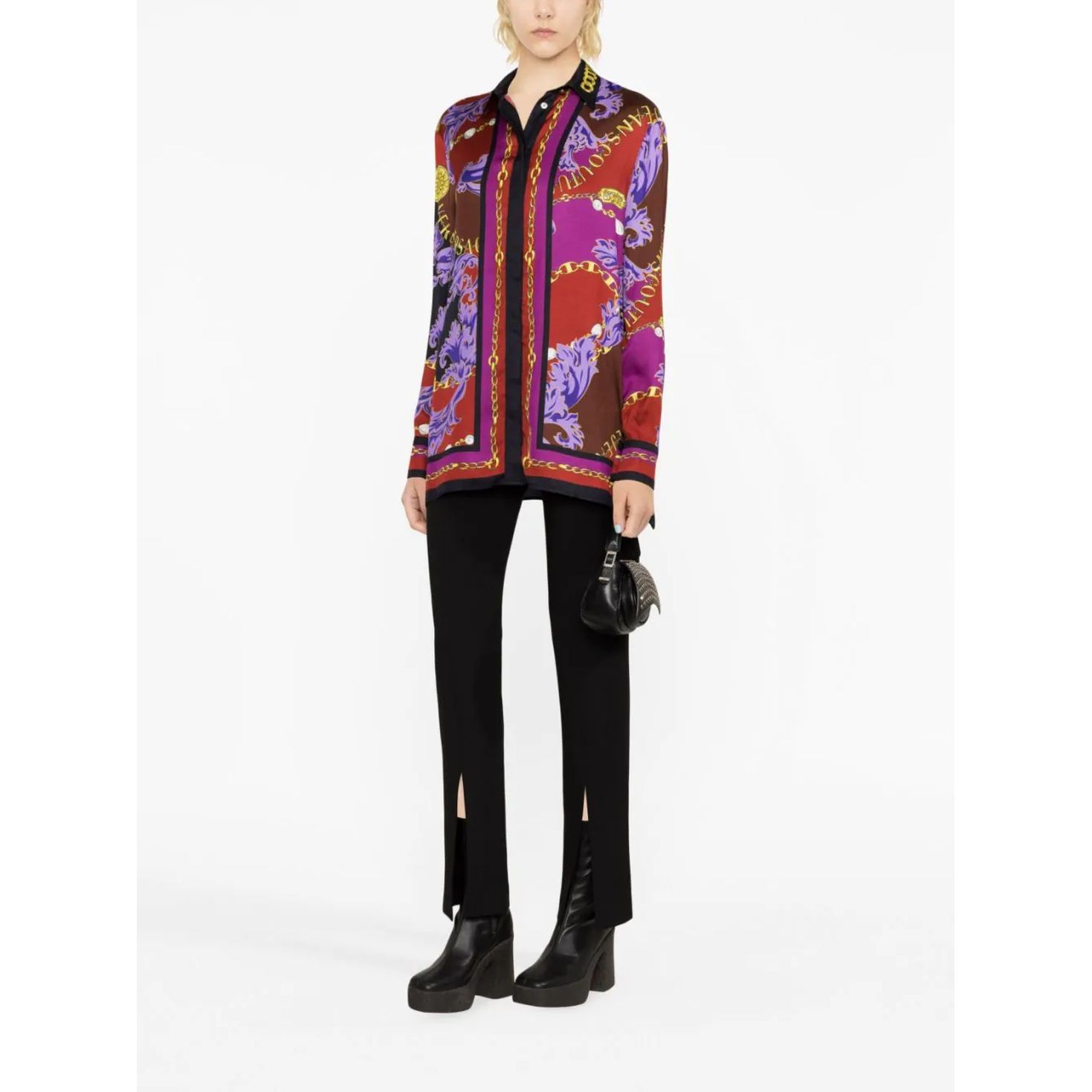 VERSACE JEANS CUTURE Marškiniai ilgomis rankovėmis moterims, purple, Chain couture shirt 2