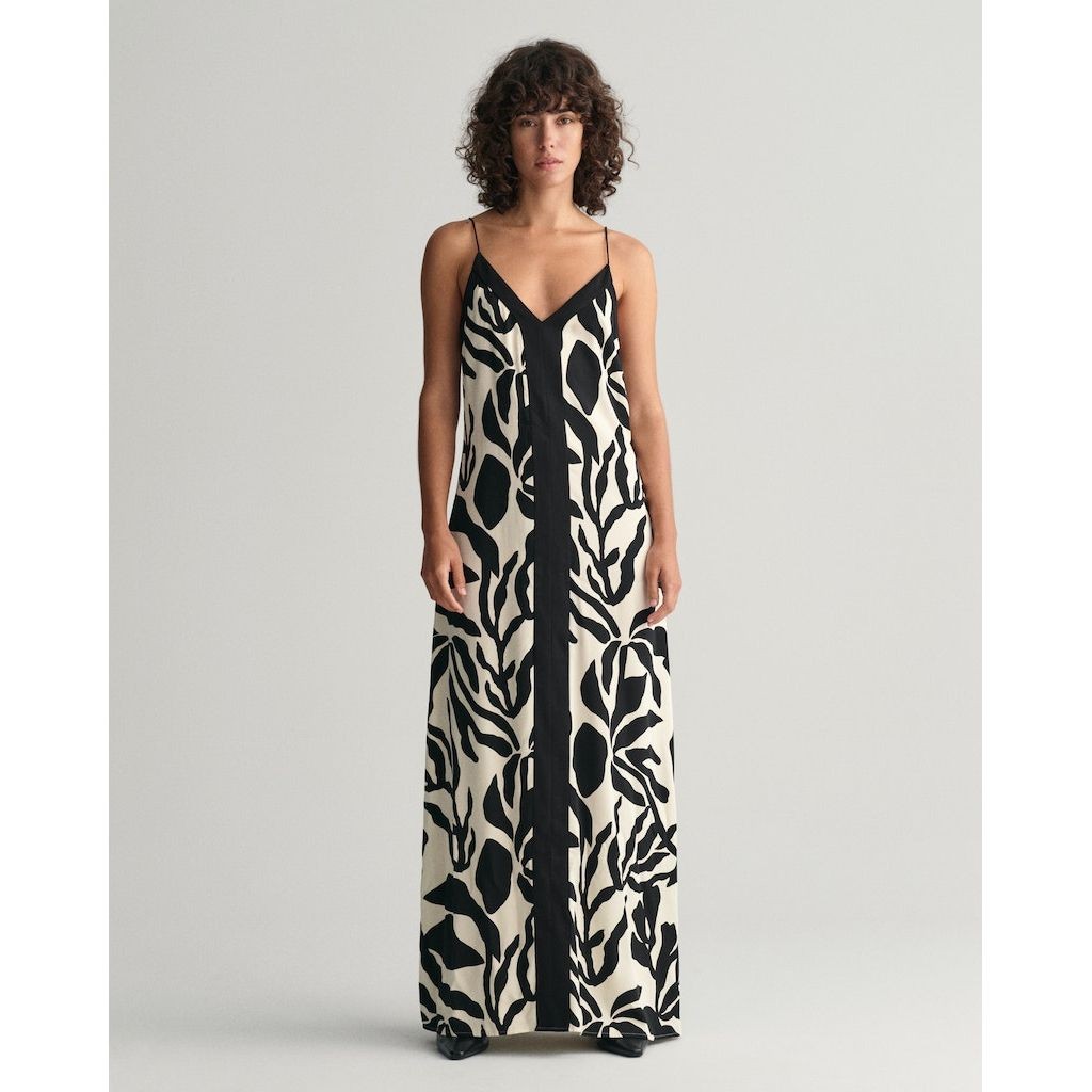 GANT Midi suknelė moterims, Smėlio, PALM PRINT STRAP DRESS 2