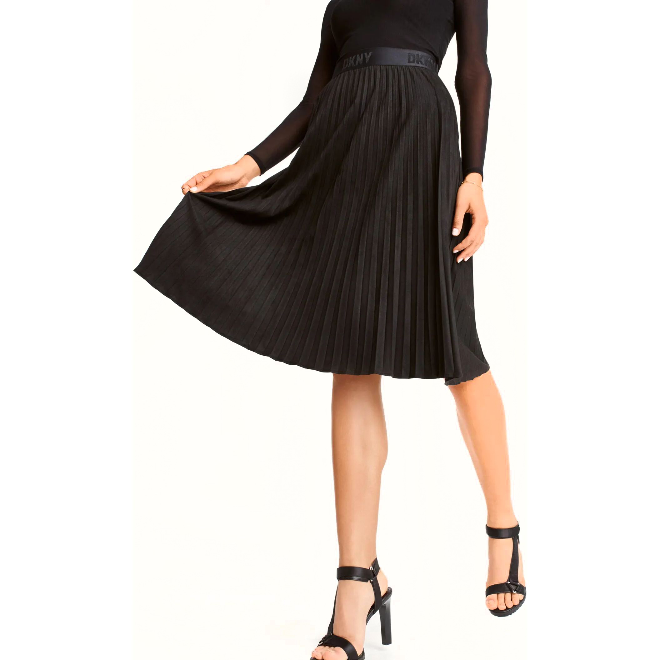 DKNY Midi sijonas moterims, Juoda, Suede midi pleated skirt 4
