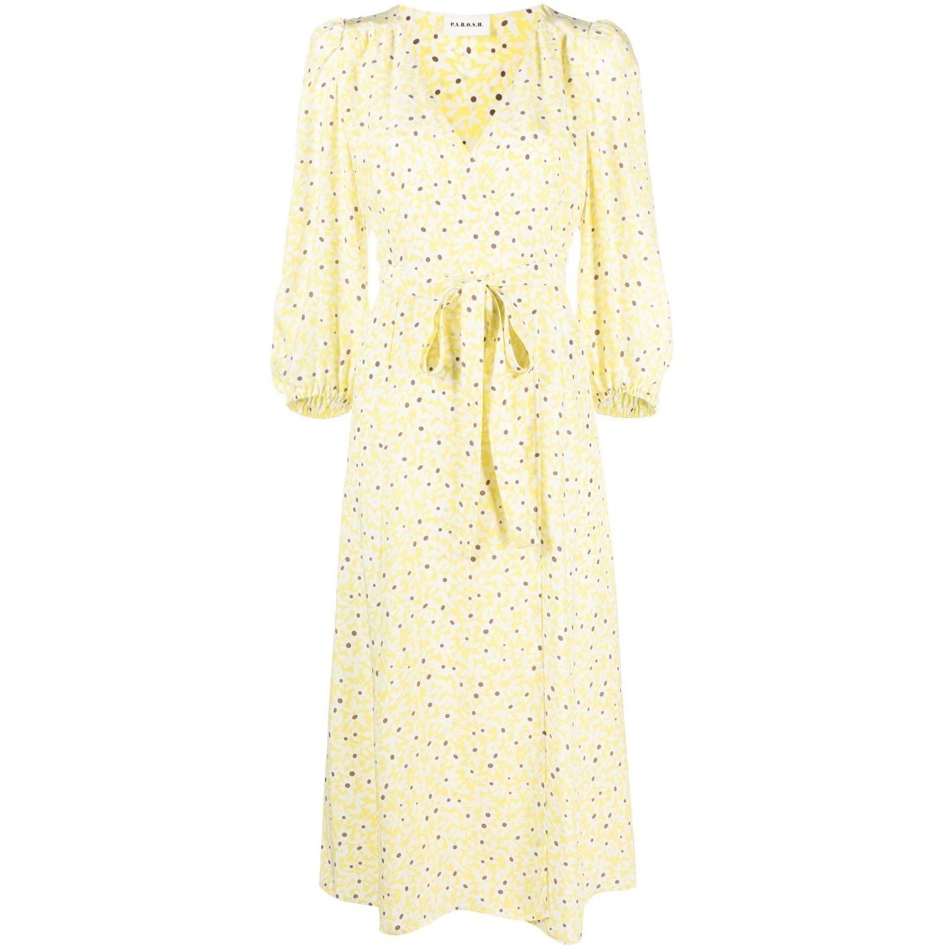 PAROSH Midi suknelė moterims, Geltona, V-neck dress