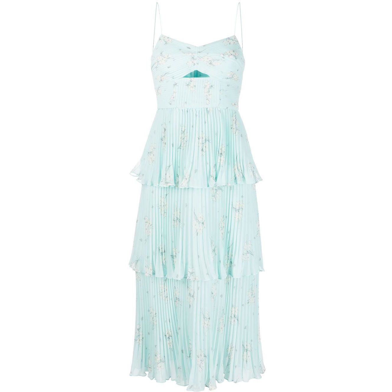 SELF PORTRAIT Midi suknelė moterims, Mėlyna, Blue floral tiered midi dress 1