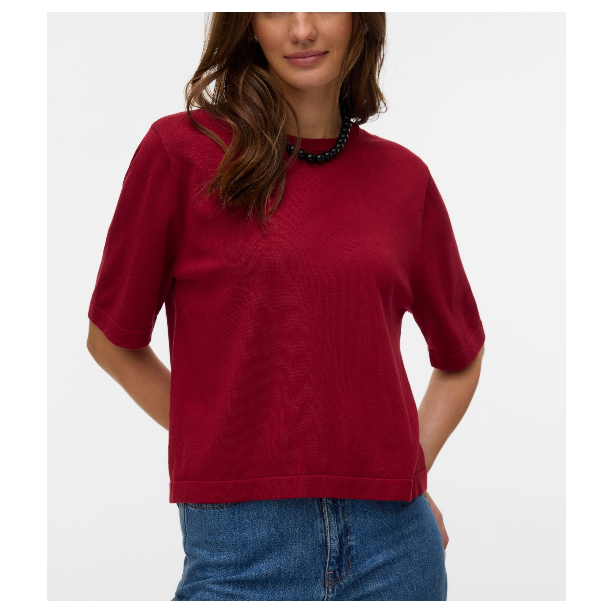 VERO MODA Megzta palaidinė moterims, Raudona, Silje oversize 2