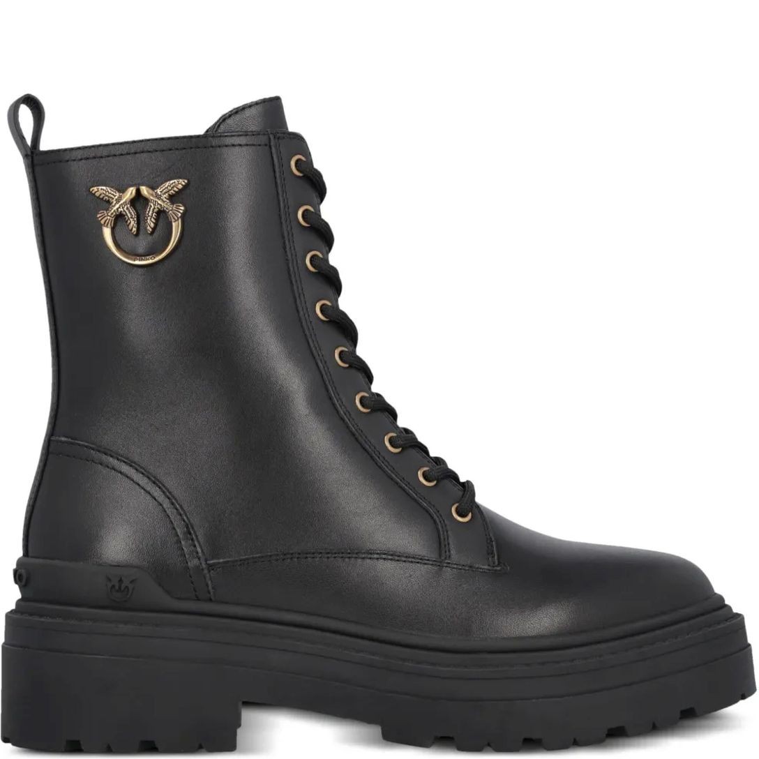 PINKO Auliniai moterims, Juoda, Mia leather combat boots 1