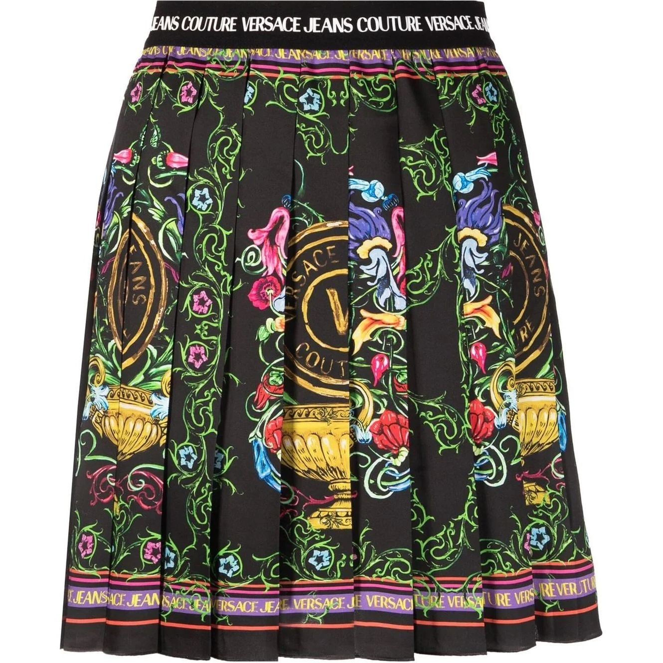 VERSACE JEANS CUTURE Mini sijonas moterims, Juoda, Placed v garden skirt 1
