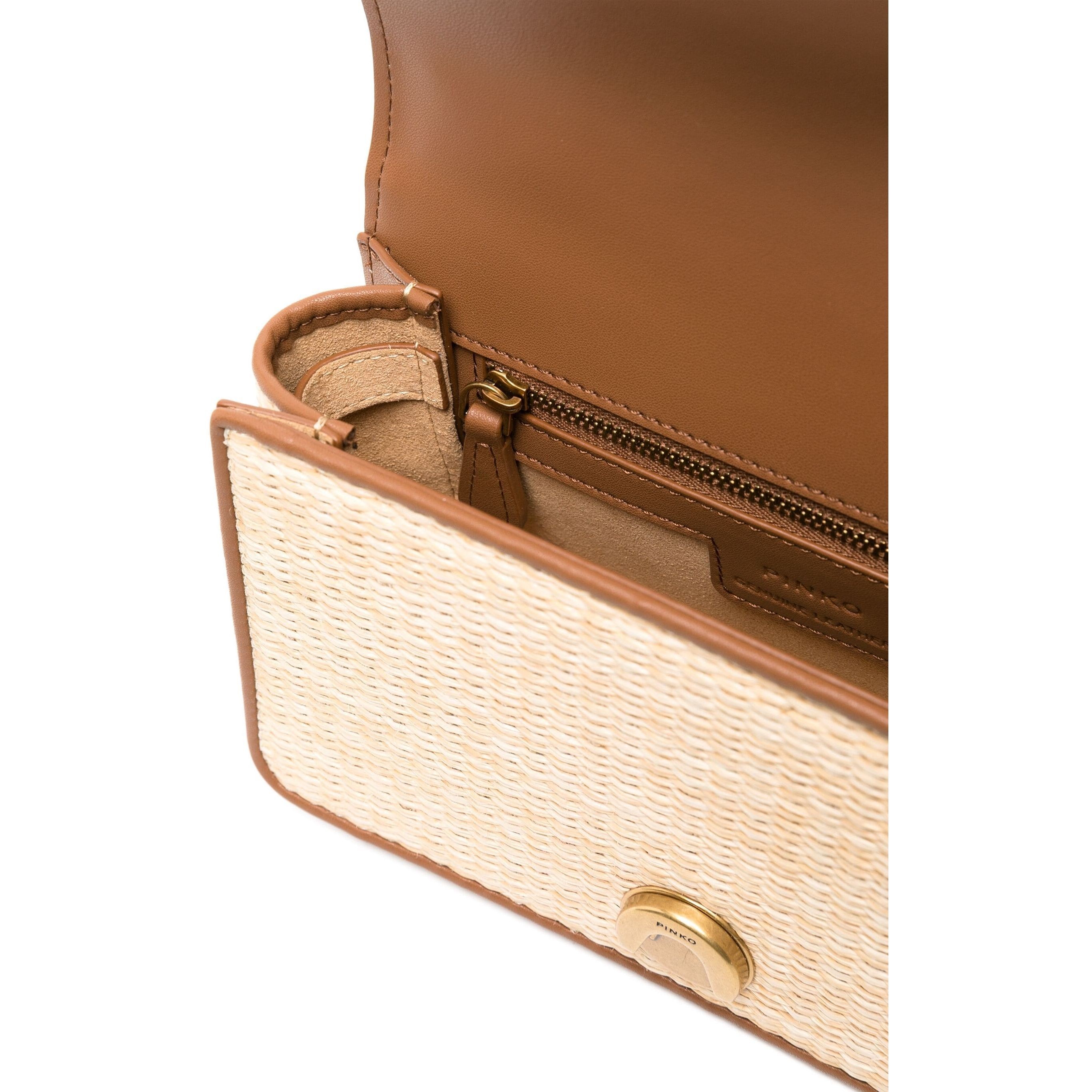 PINKO Rankinė per petį moterims, Marga, Mini raffia shoulder bag 4