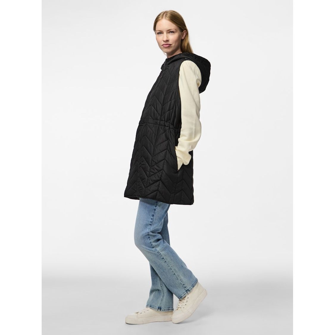 PIECES Pūkinė liemenė moterims, Juoda, Jasmin long vest 2