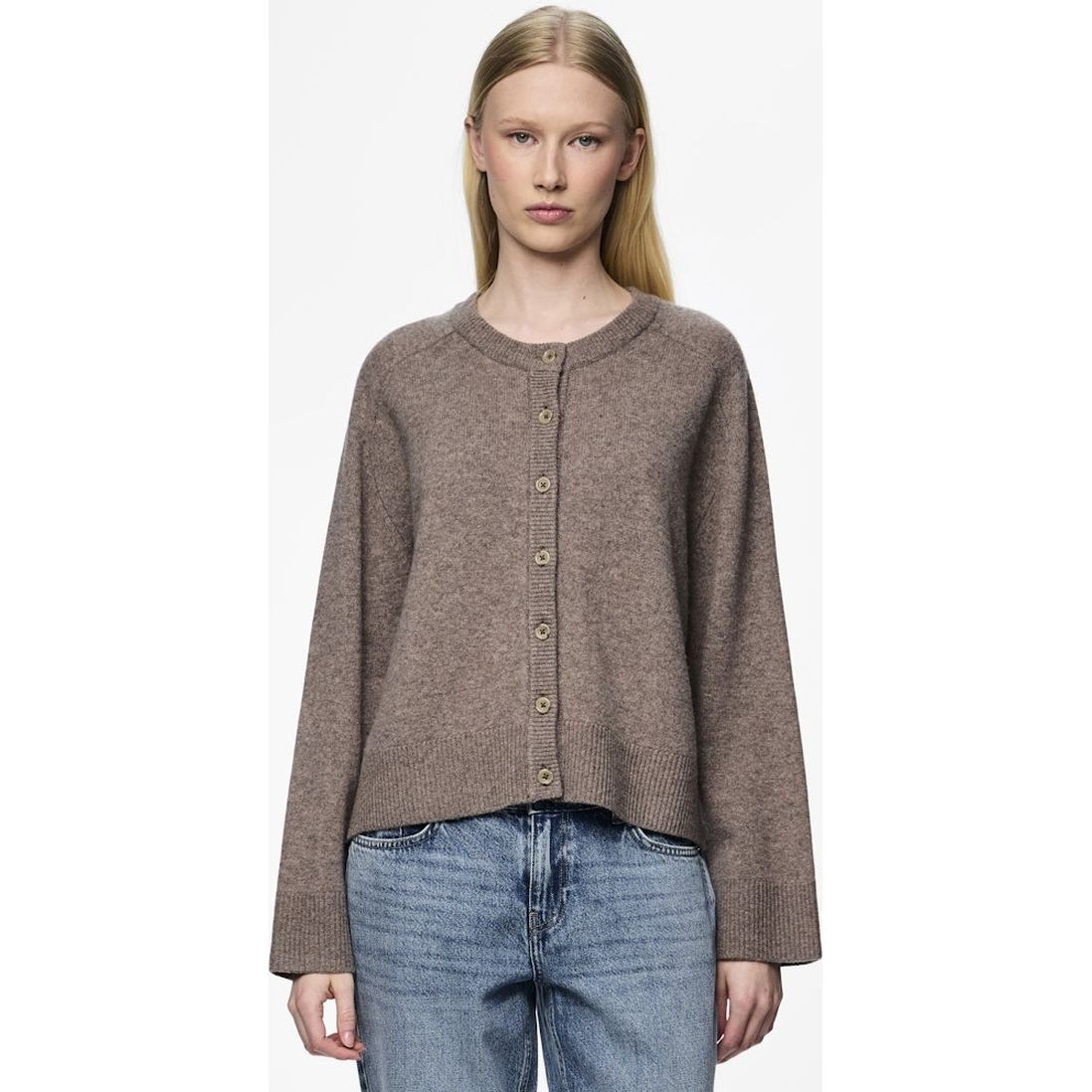 PIECES Kardiganas moterims, Gray, Nalia oneck wool knit cardigan 3