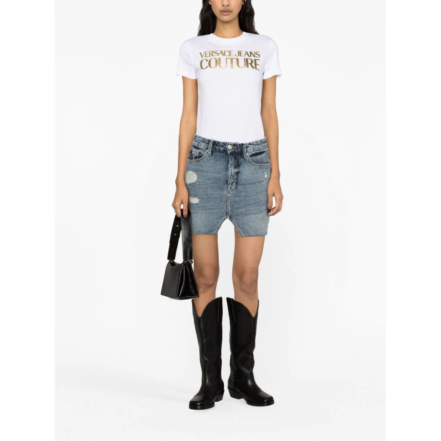 VERSACE JEANS CUTURE Marškinėliai trump. rankovėmis moterims, Balta, Jersey stretch tee 2