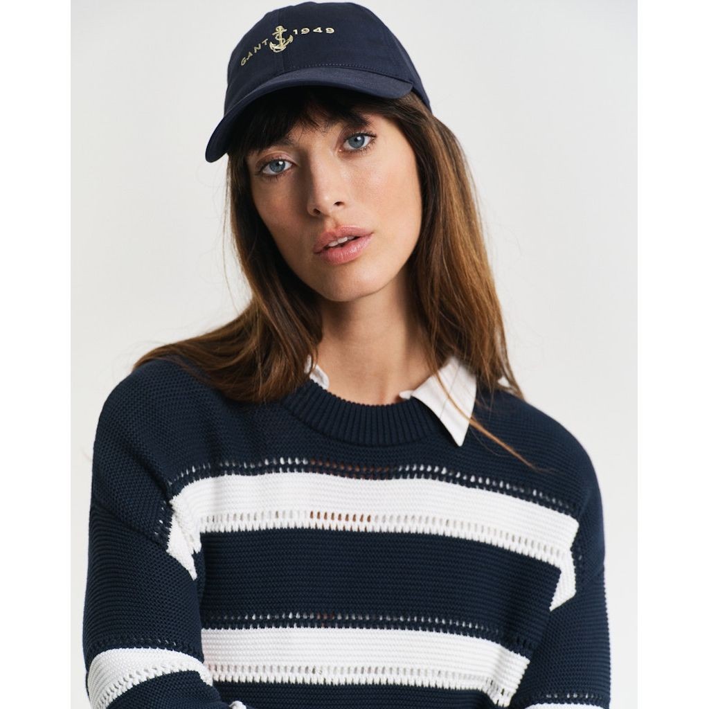 GANT Megztinis moterims, Mėlyna, Striped textured C-neck 4