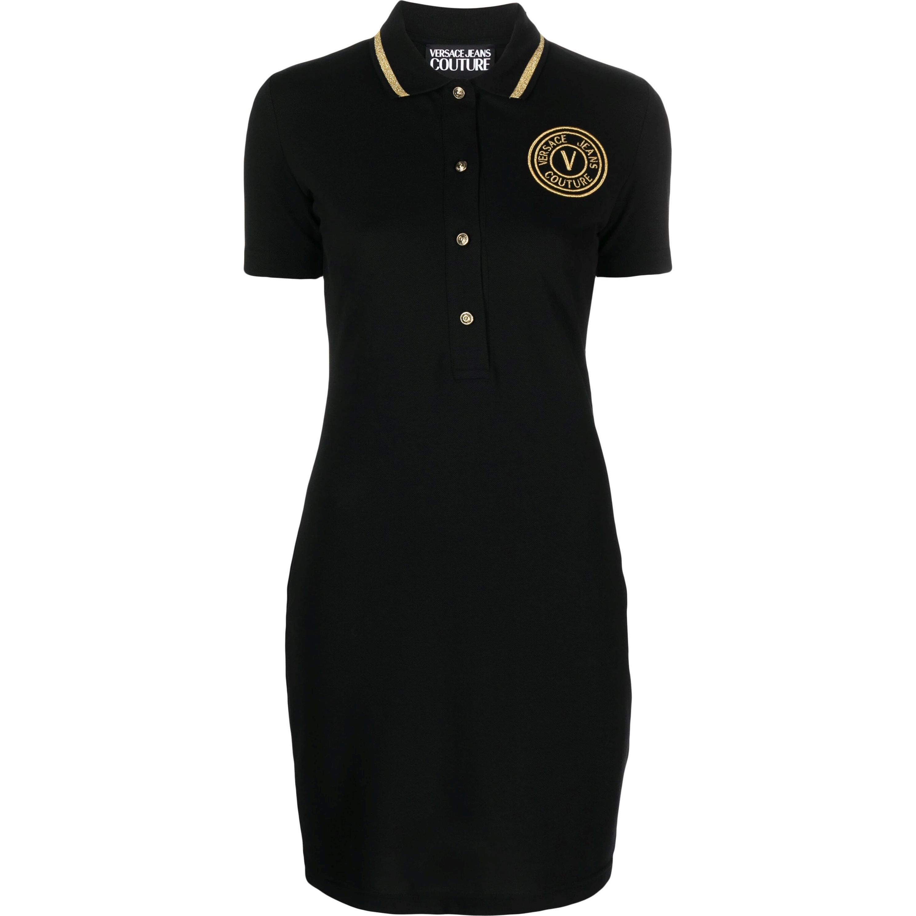 VERSACE JEANS CUTURE Mini suknelė , Juoda, Embroidered-logo polo dress