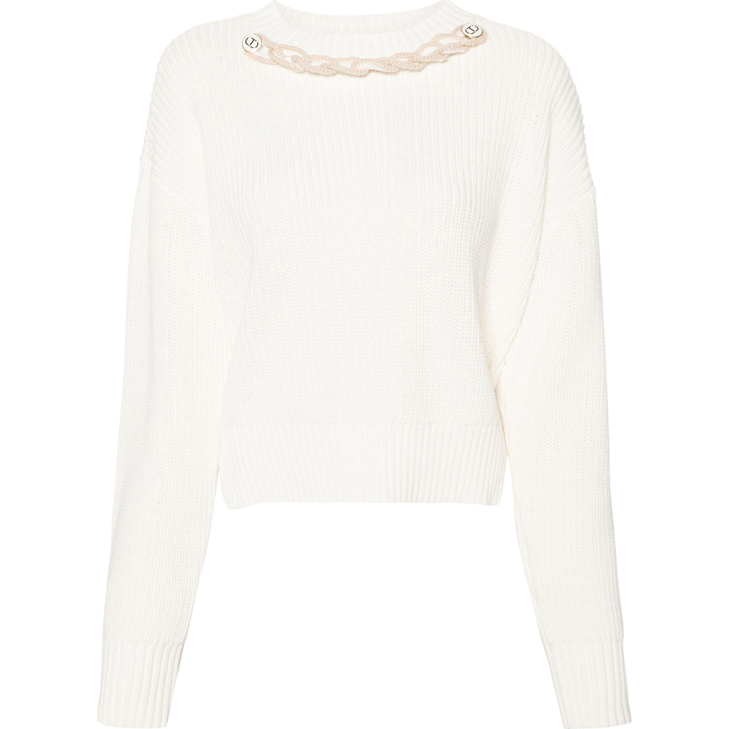 TWINSET Megztinis moterims, Mėlyna, Ogo-plaque cotton sweater