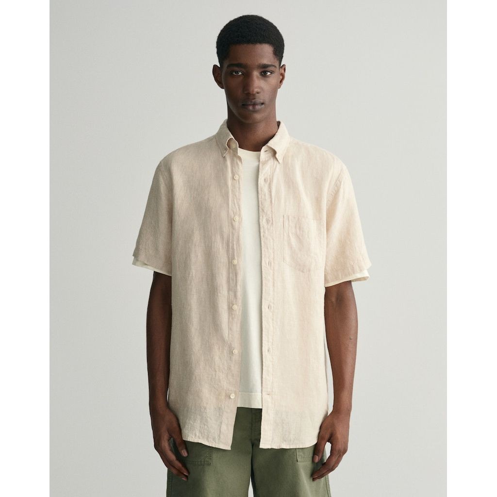 GANT Marškiniai vyrams, Smėlio, REG LINEN SS SHIRT 2