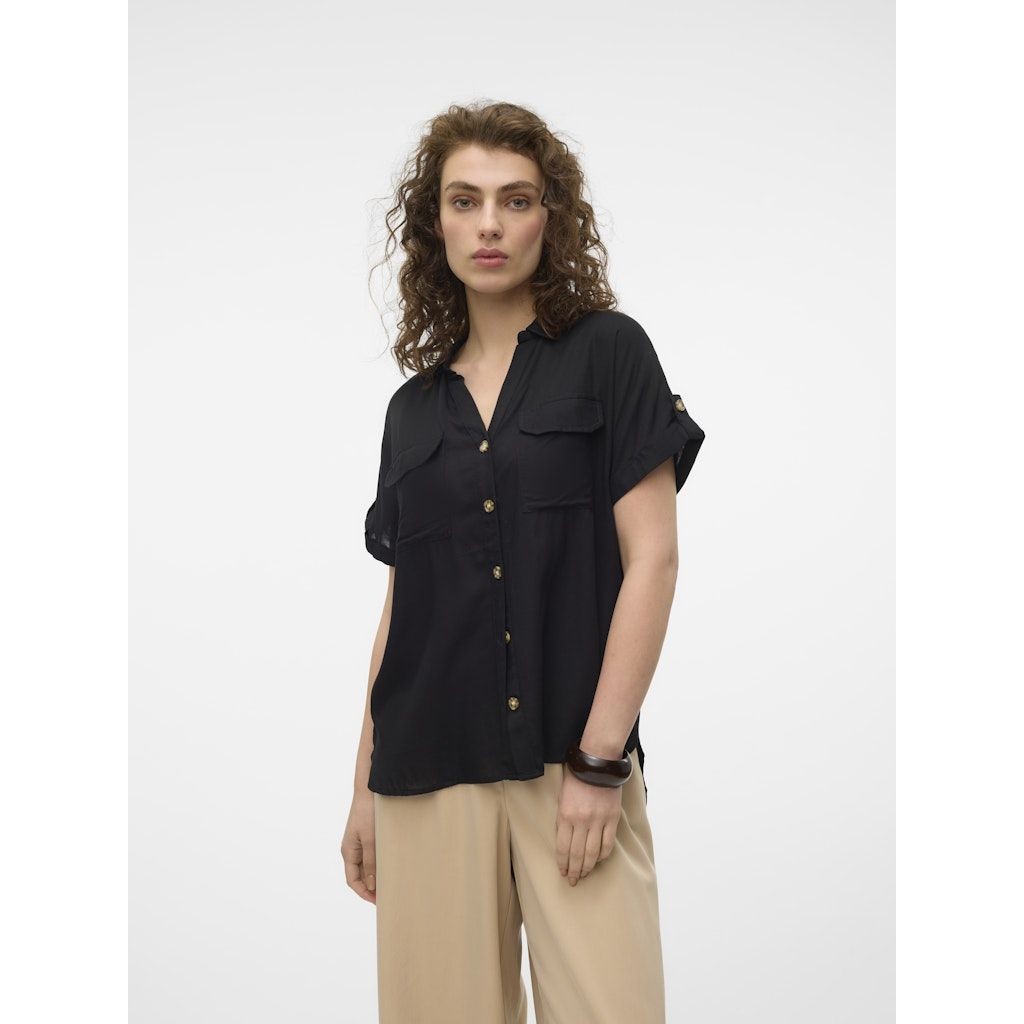 VERO MODA Marškiniai trump. rankovėmis moterims, Juoda, Bumpy shirs 2
