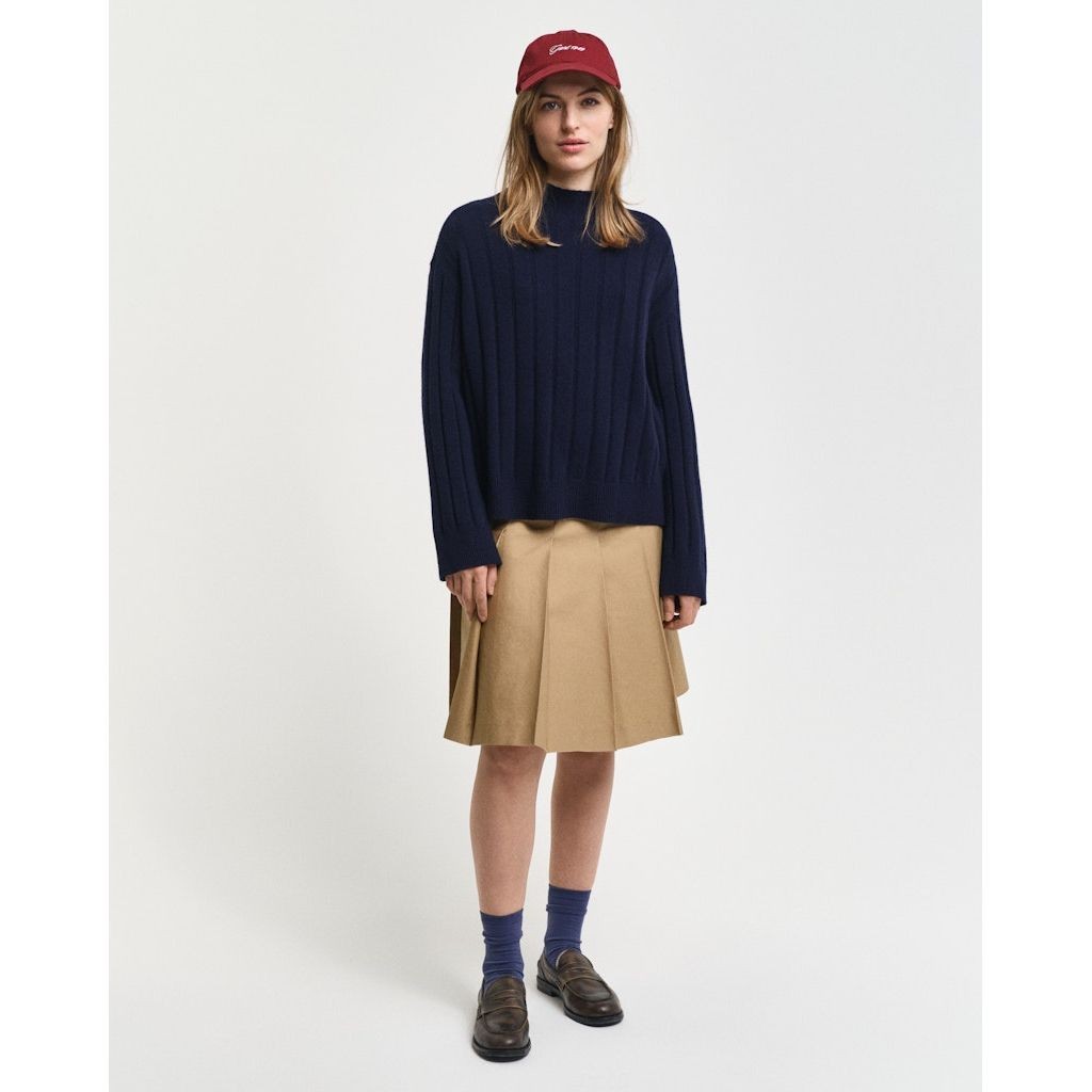 GANT Megztinis moterims, Mėlyna, Wide ribbed wool stand collar 5