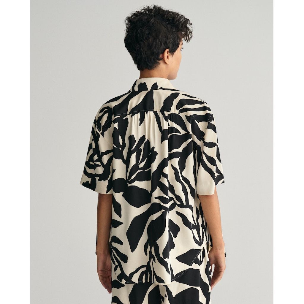 GANT Marškiniai moterims, Smėlio, REL PALM PRINT SS SHIRT 3