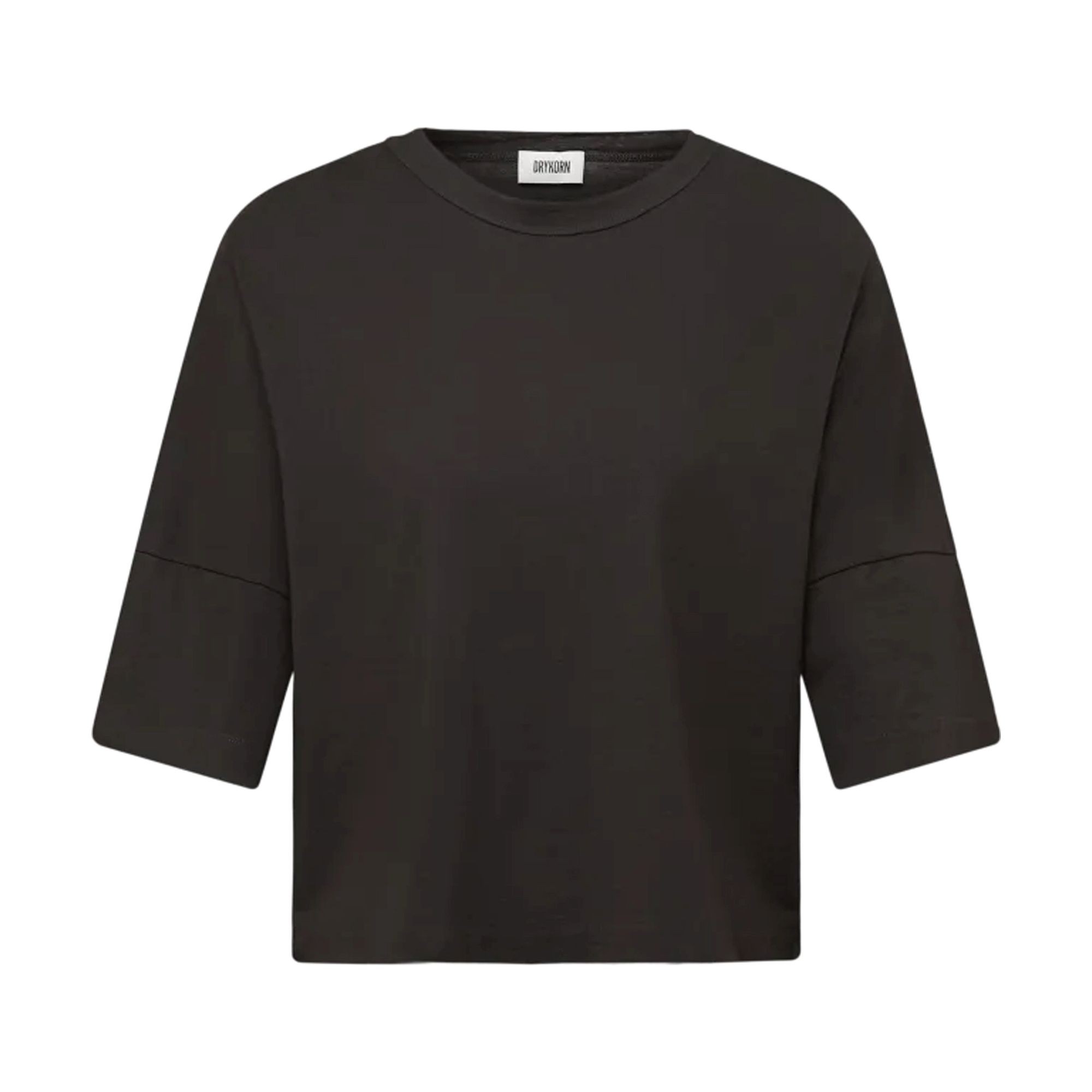 DRYKORN Marškinėliai trump. rankovėmis moterims, Ruda, Knitted cotton t-shirt