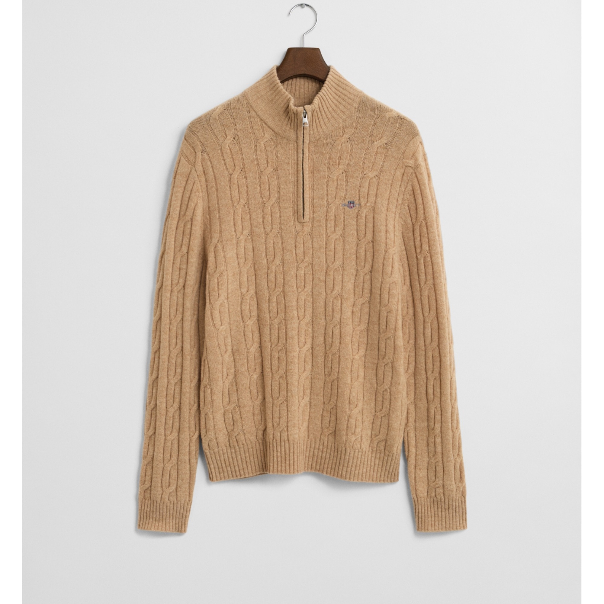 GANT Megztinis vyrams, Chaki, lambswool cable half zip 1