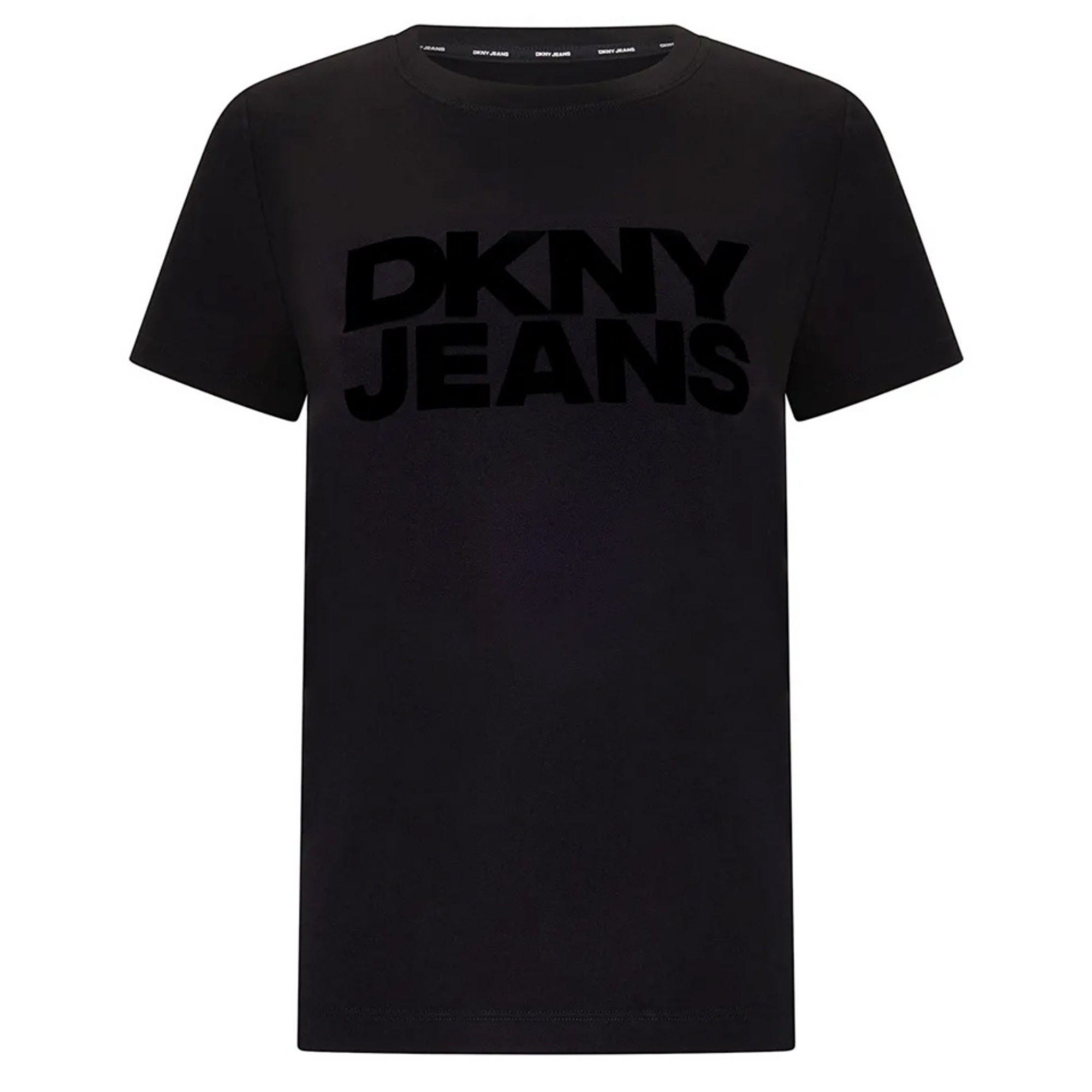 DKNY Marškinėliai trump. rankovėmis moterims, Juoda, Flocked logo crew ne