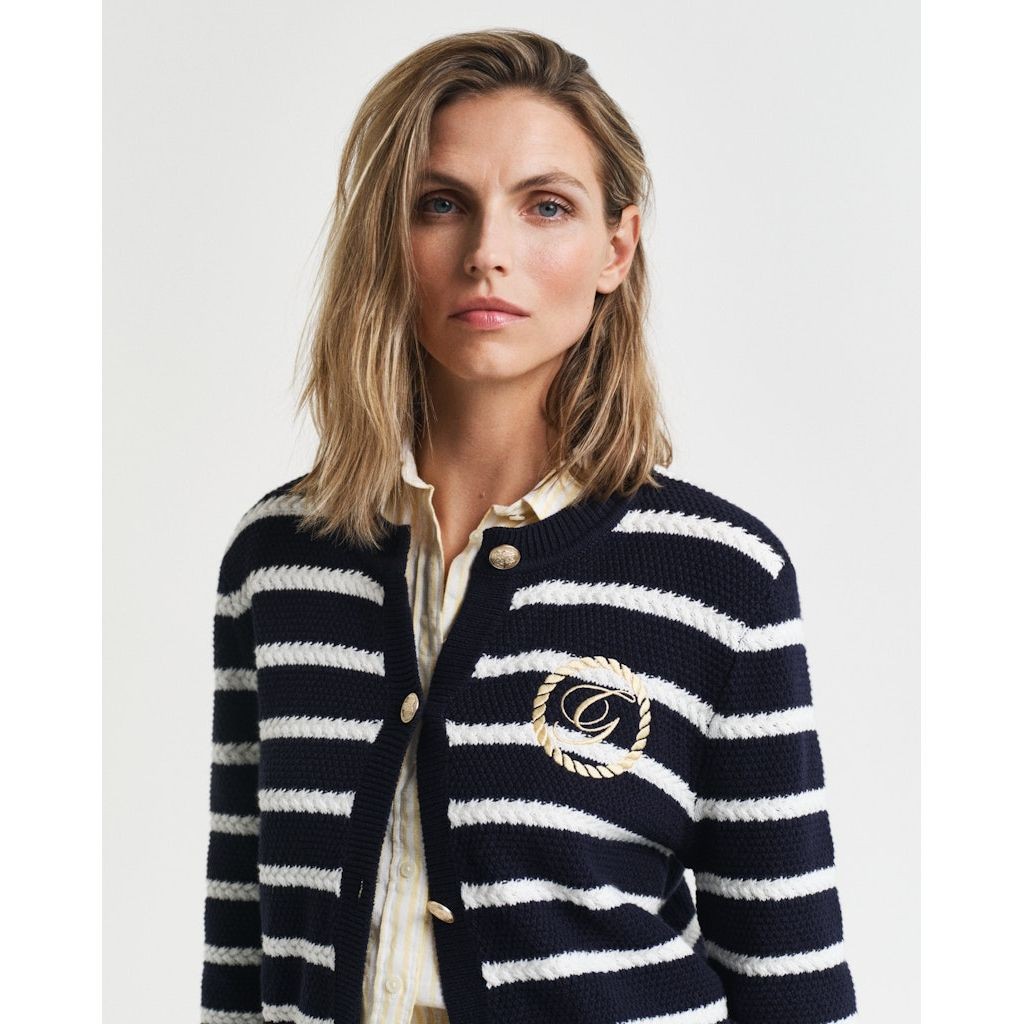 GANT Kardiganas moterims, Mėlyna, Striped cotton knit jacket 4