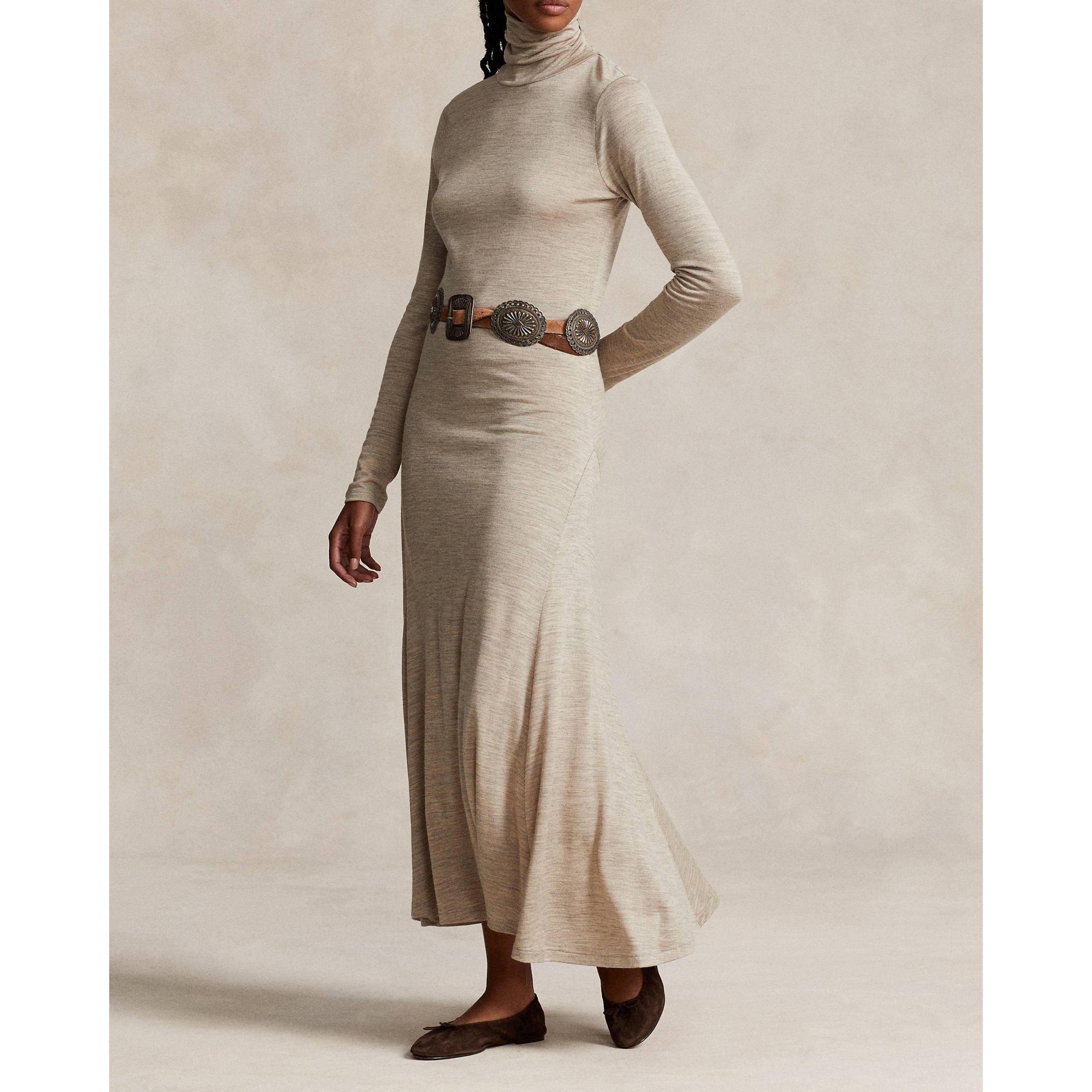 POLO RALPH LAUREN Midi suknelė moterims, Smėlio, Long sleeve day dress 3