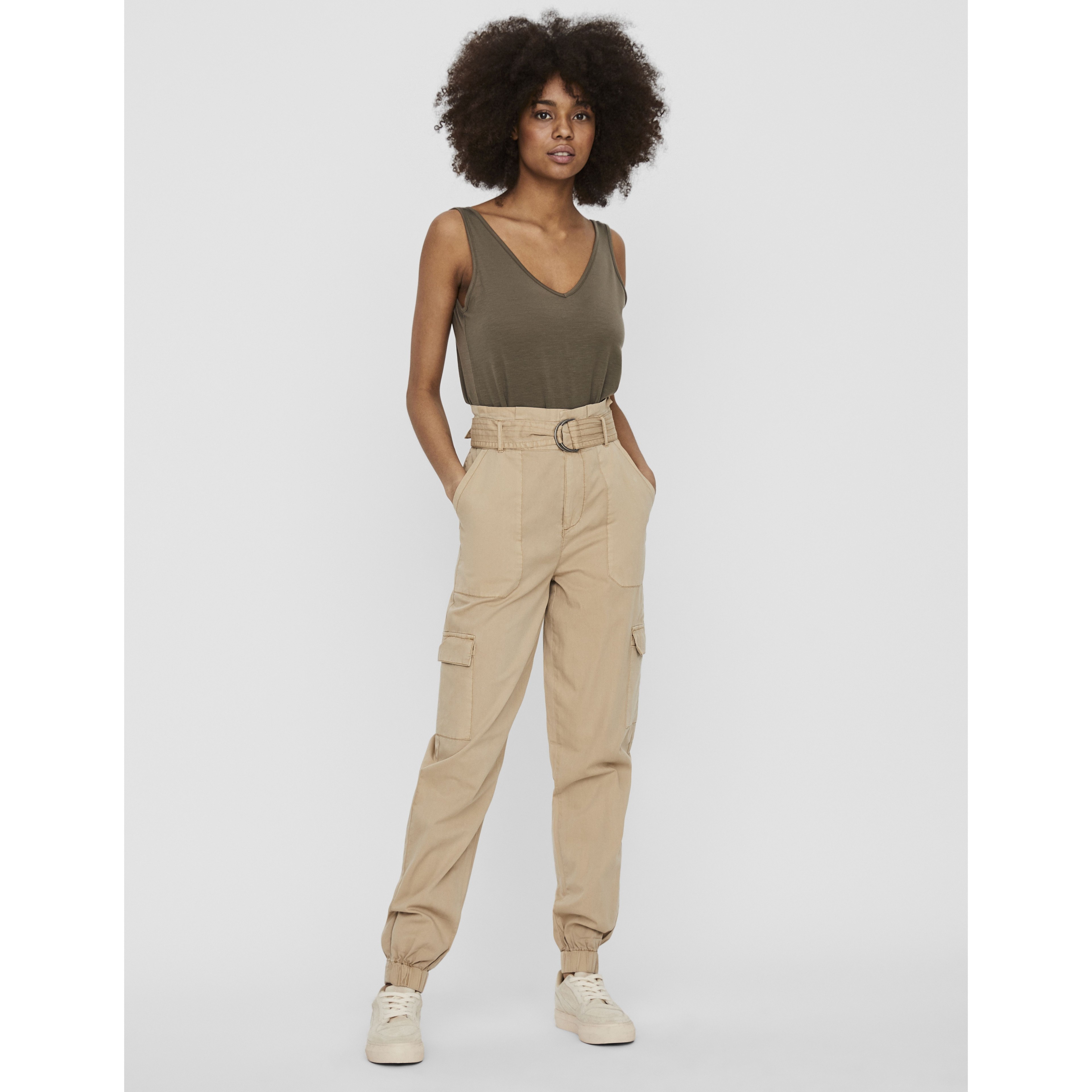 VERO MODA Kelnės moterims, Smėlio, VMFLAME HW CARGO 5