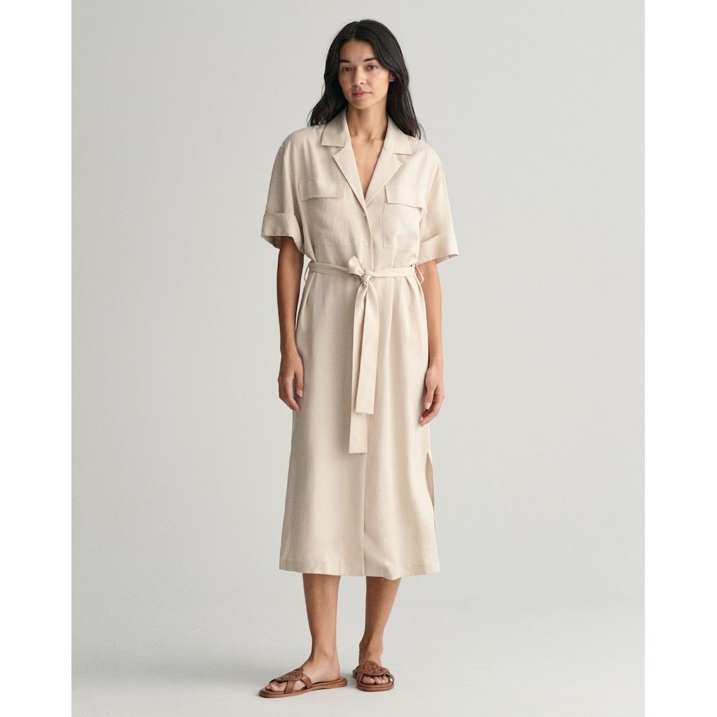 GANT Midi suknelė moterims, Smėlio, REL POCKET SS SHIRT DRESS 2