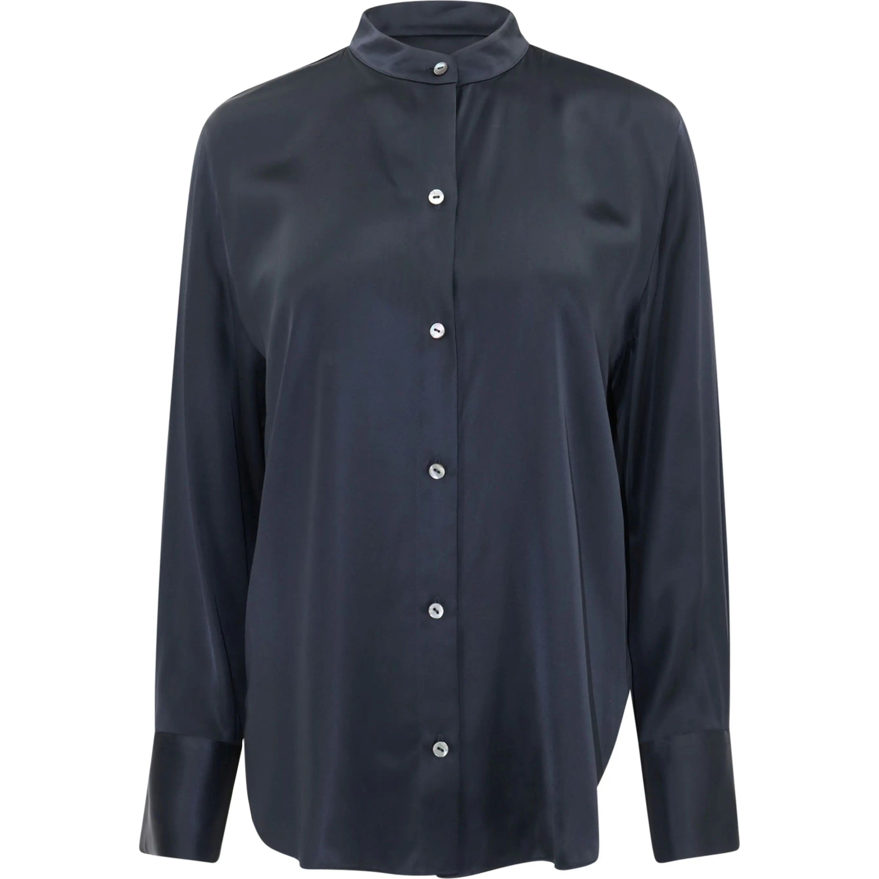 VINCE Marškiniai ilgomis rankovėmis moterims, Mėlyna, L/s band collar front shirt