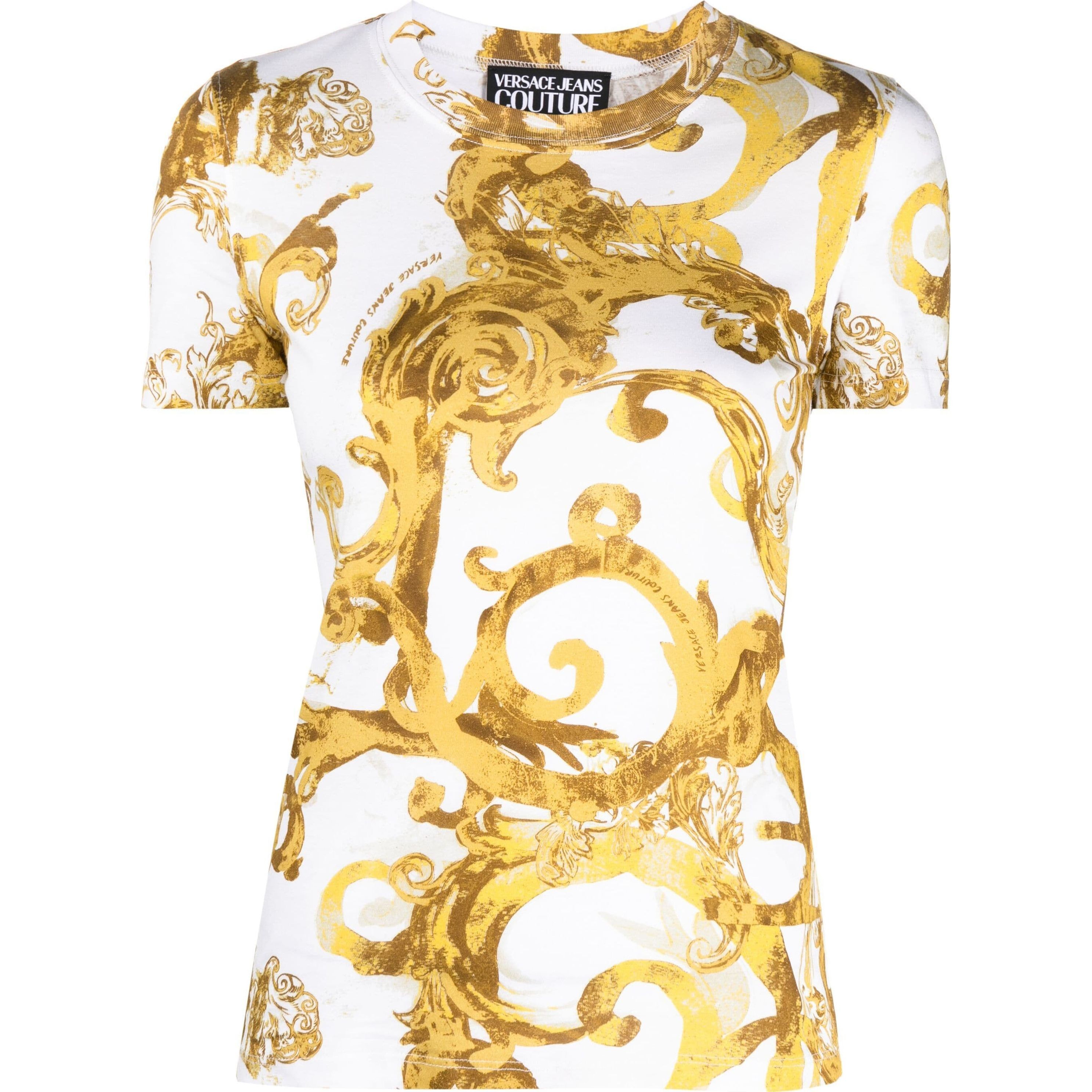 VERSACE JEANS CUTURE Marškinėliai trump. rankovėmis moterims, Balta, Barocco-print cotton t-shirt