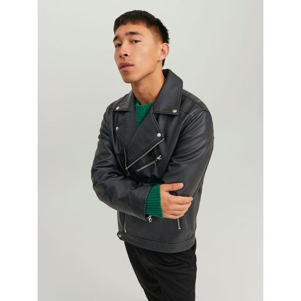 JACK & JONES Striukė vyrams, Juoda, JORFLORES BIKER JACK 7
