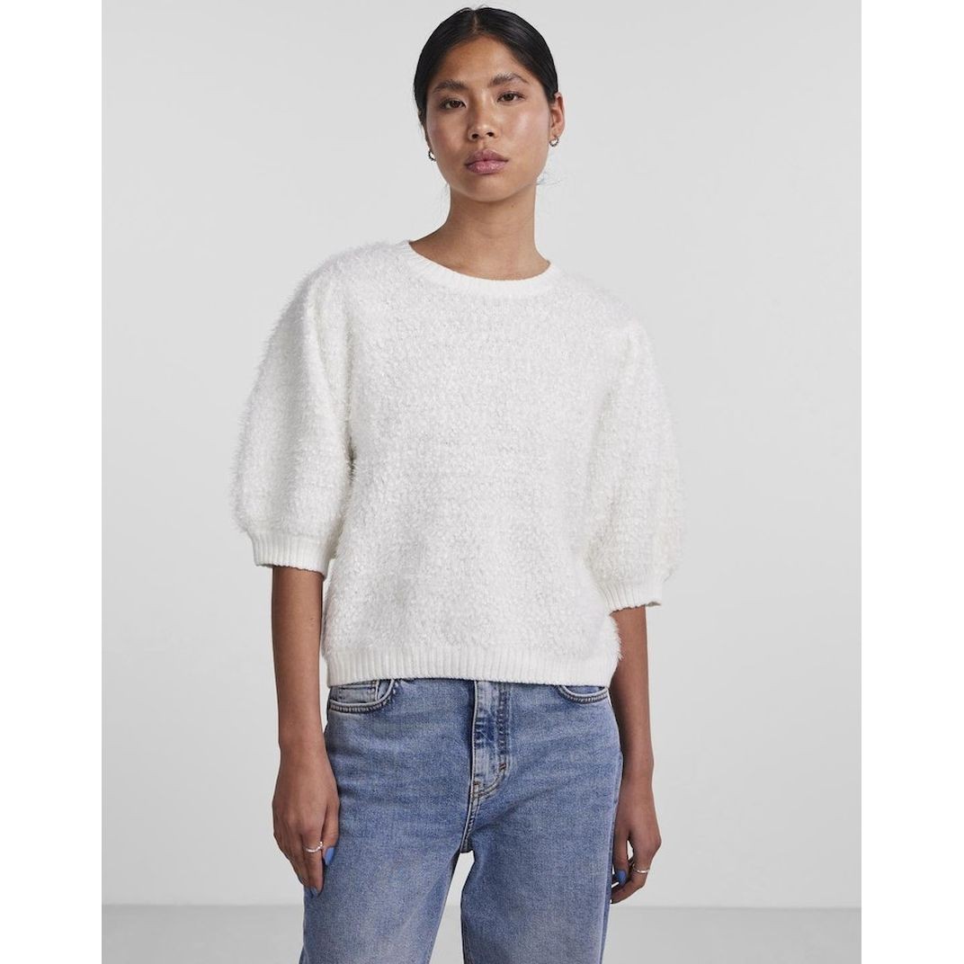 PIECES Megzta palaidinė moterims, Balta, Fee o-neck knit 4