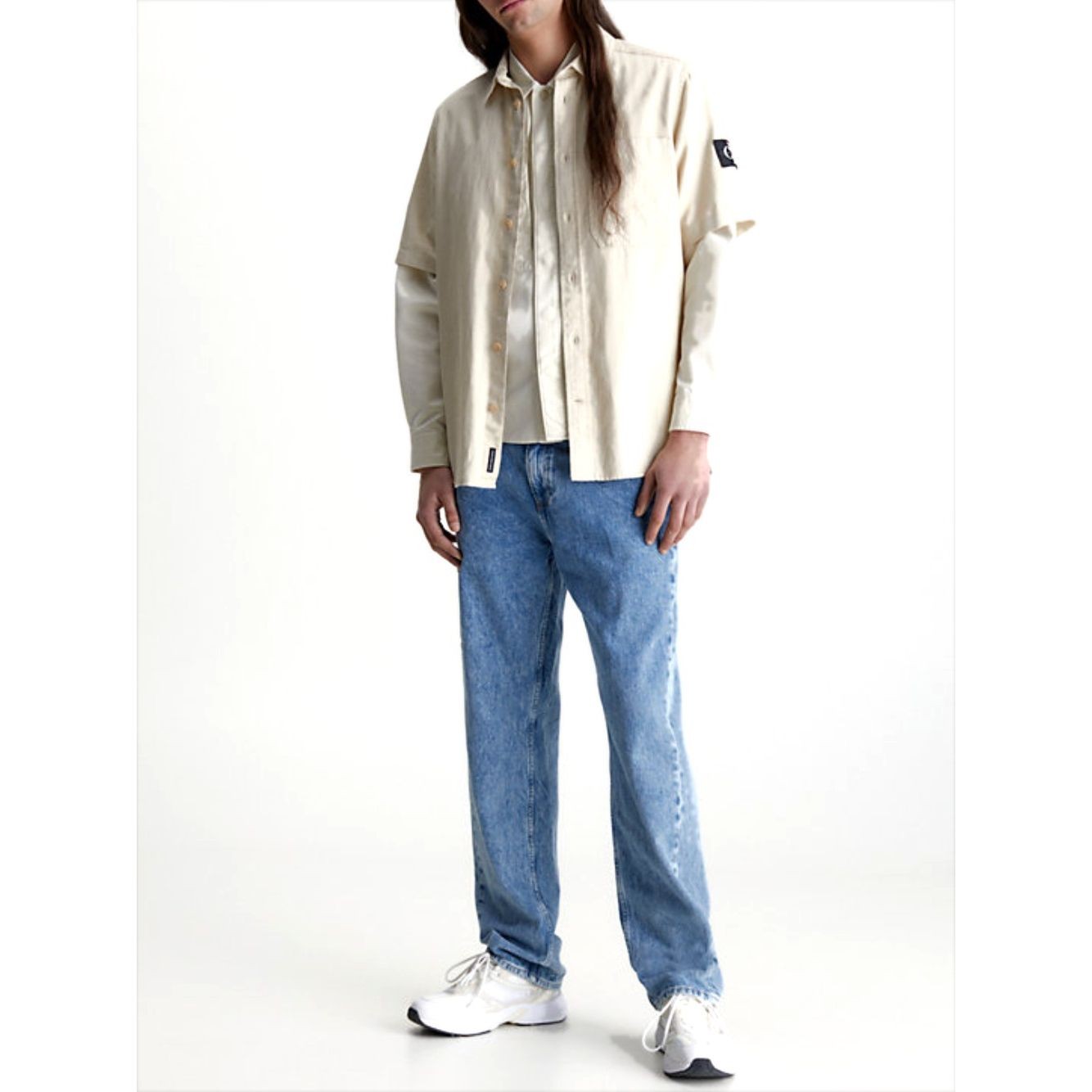 CALVIN KLEIN JEANS Marškiniai trump. rankovėmis vyrams, Smėlio, Linen short sleeve shirt 2